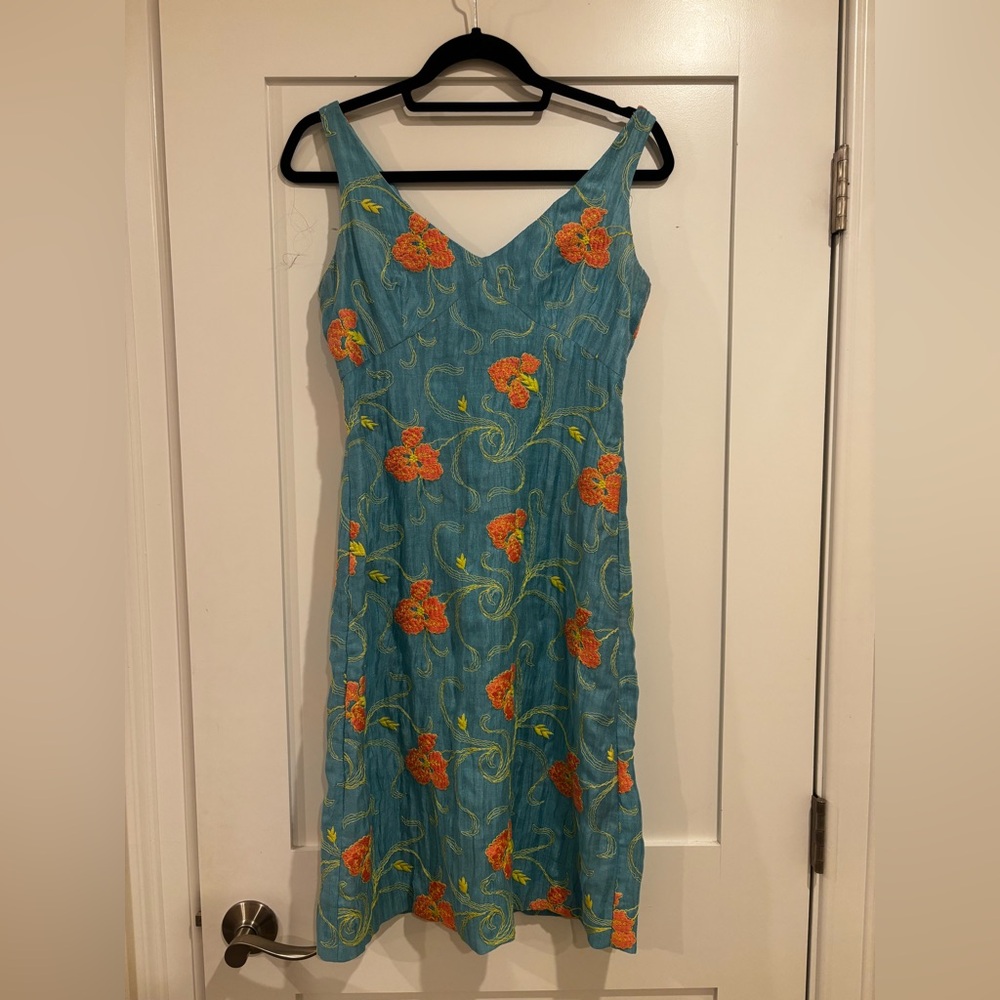 TOCCA Teal Floral Embroidered Dress Size 6 | Vintage Style Sleeveless